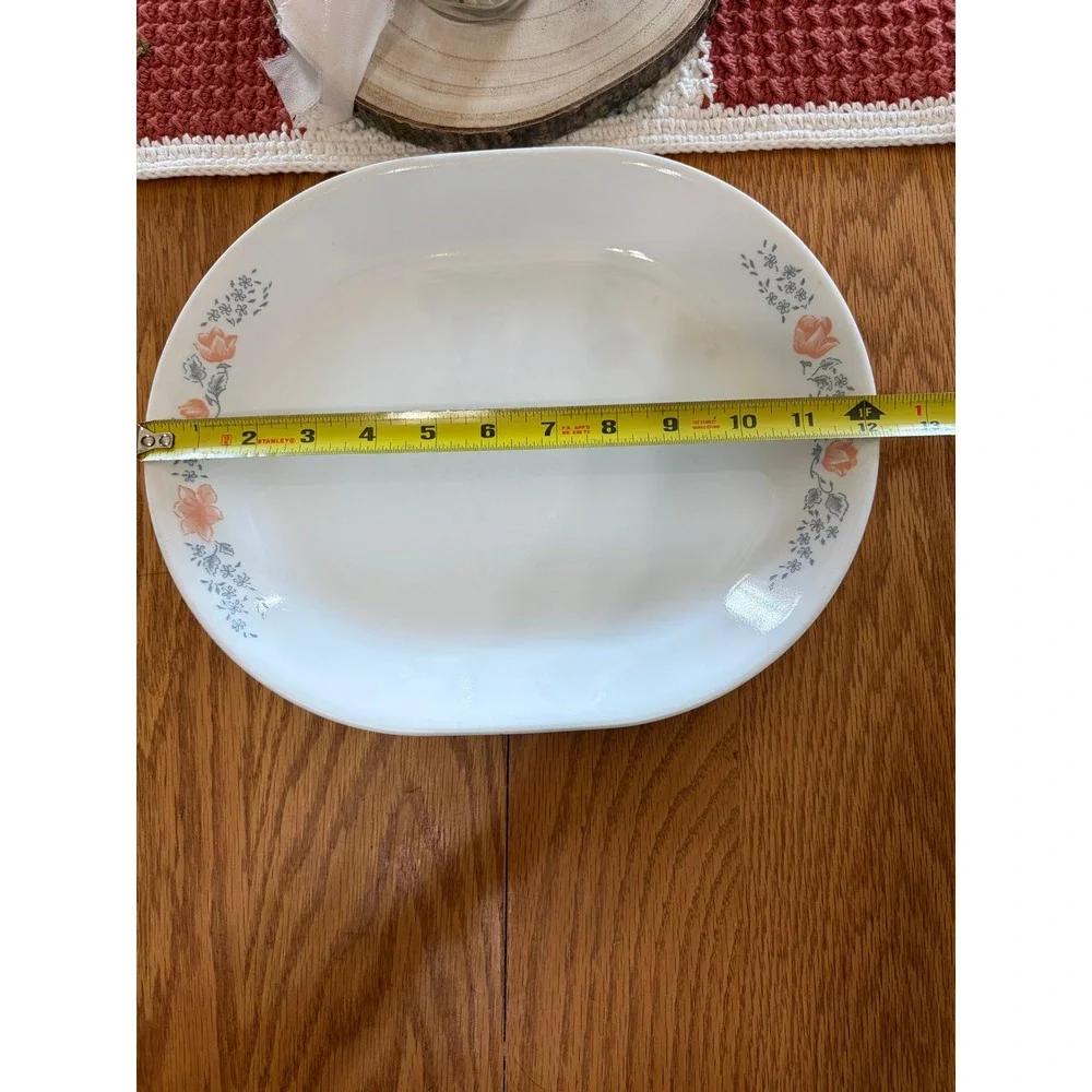 Corelle Apricot Grove Oval Serving Platter 12 inch Peach Floral White Corning